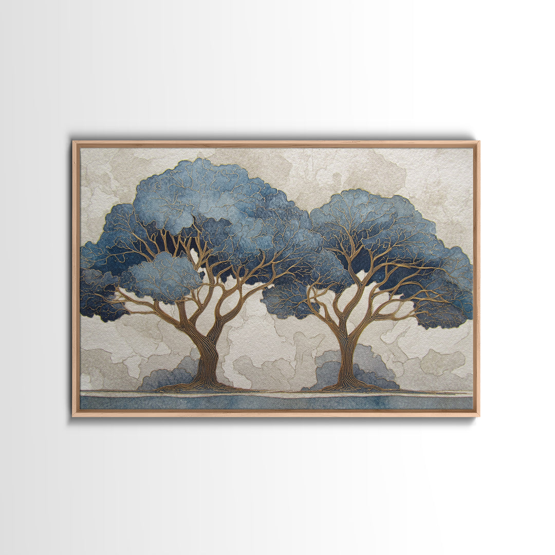 Two Intertwined Trees as Symbolic Artwork Framed Canvas Print, Wedding Art, Home Decor, Living Room Decor, Fine Art, Romance, WED-3x2-99