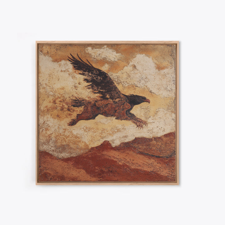 Eagle Flying Above Mountain Ridge Canvas Print, Western Art, Rustic Wall Art, Southwestern Decor, Watercolor Art, Frontier, WES-1x1-13