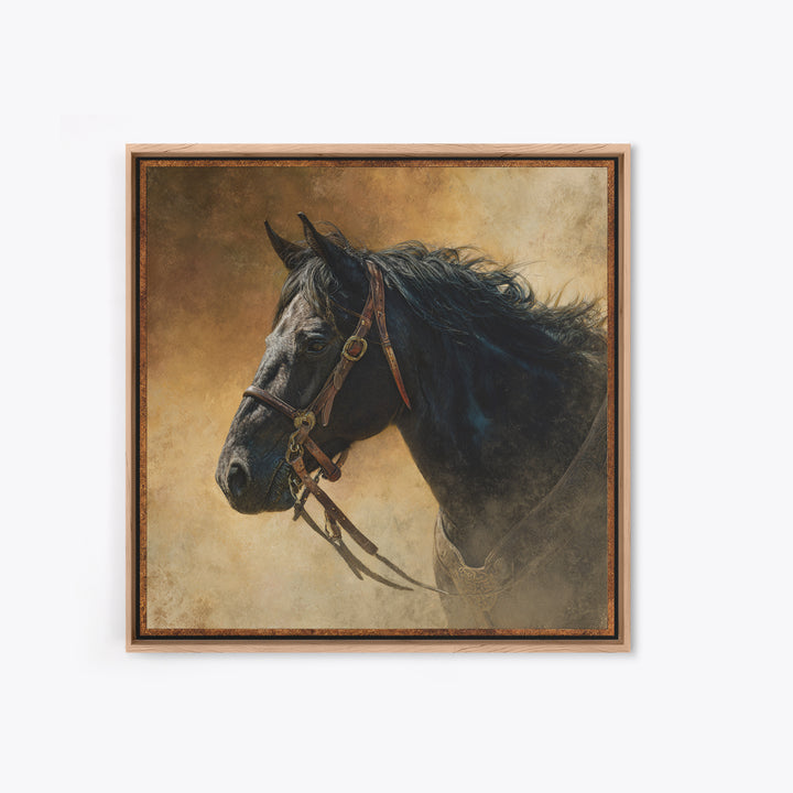 Black Horse Portrait Canvas Print, Western Art, Neutral Decor, Southwestern Decor, Fine Art, Frontier, Home Decor, Wall Decor, WES-1x1-90