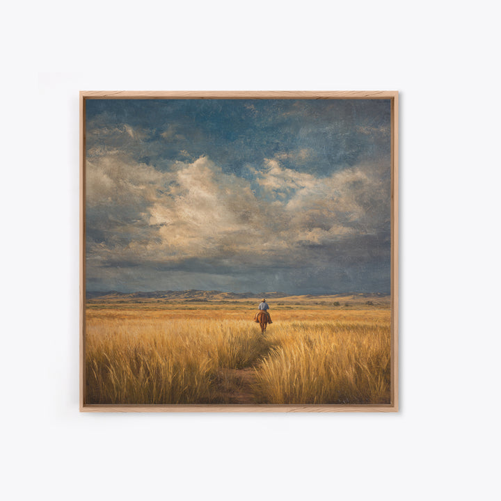 Golden Wheat Field Framed Canvas Print, Western Art, Printable Wall Art, Southwestern Decor, Frontier, Downloadable Art, WES-1x1-96