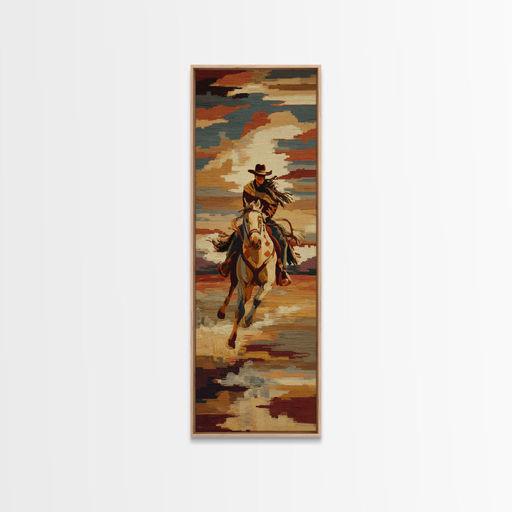 Southwestern Blanket Pattern Framed Canvas Print, Western Art, Textured Painting, Southwestern Decor, Fine Art, Frontier, WES-1x3-53