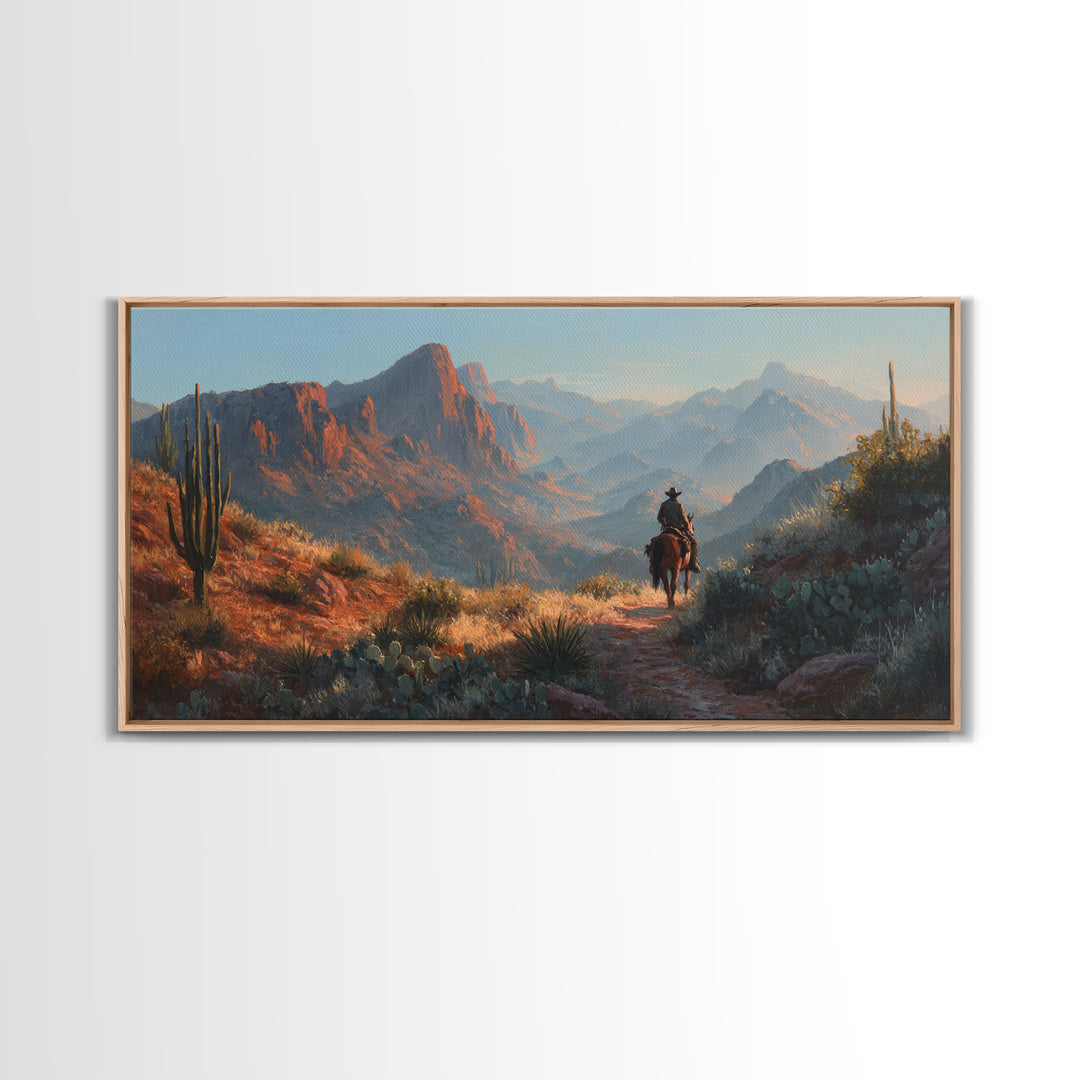 Cactus and Red Rock Canyon Landscape Framed Canvas Print, Western Art, Original Art, Southwestern Decor, Oil Painting, Frontier, WES-2x1-25