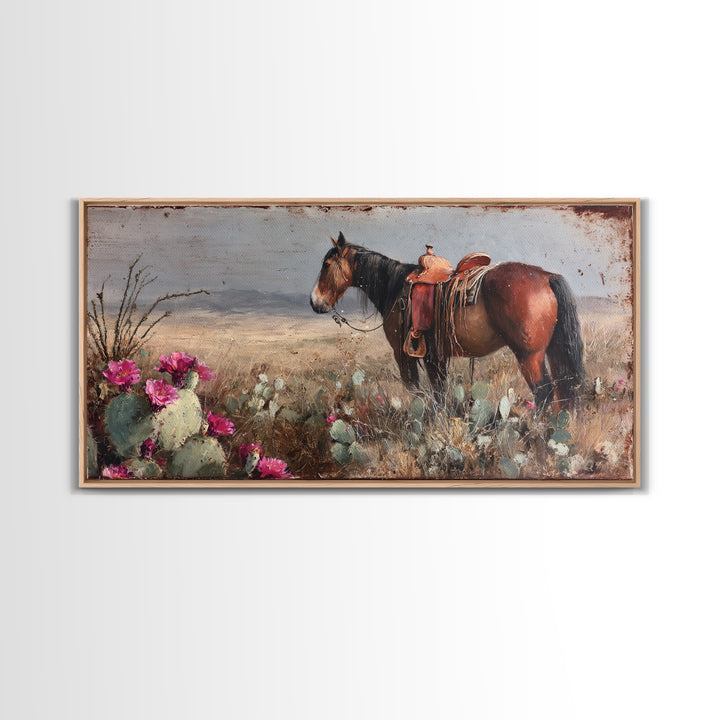 Prickly Pear Cactus Framed Canvas Print, Western Art, Oil Painting, Southwestern Decor, Frontier, Digital Download Art, WES-2x1-60