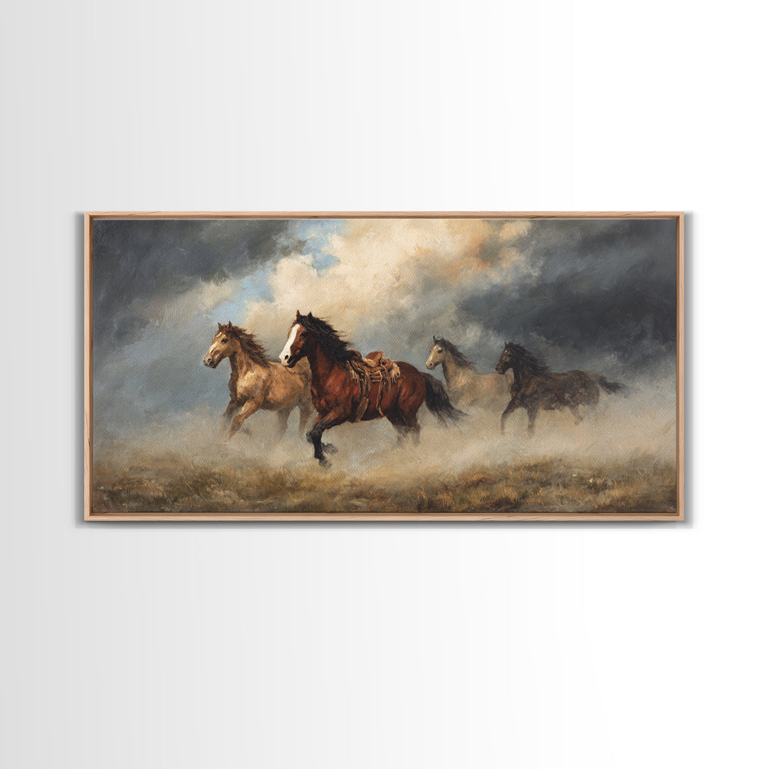 Wild Mustang Herd Canvas Print, Western Art, Original Art, Southwestern Decor, Frontier, Landscape, Native American Art, WES-2x1-70