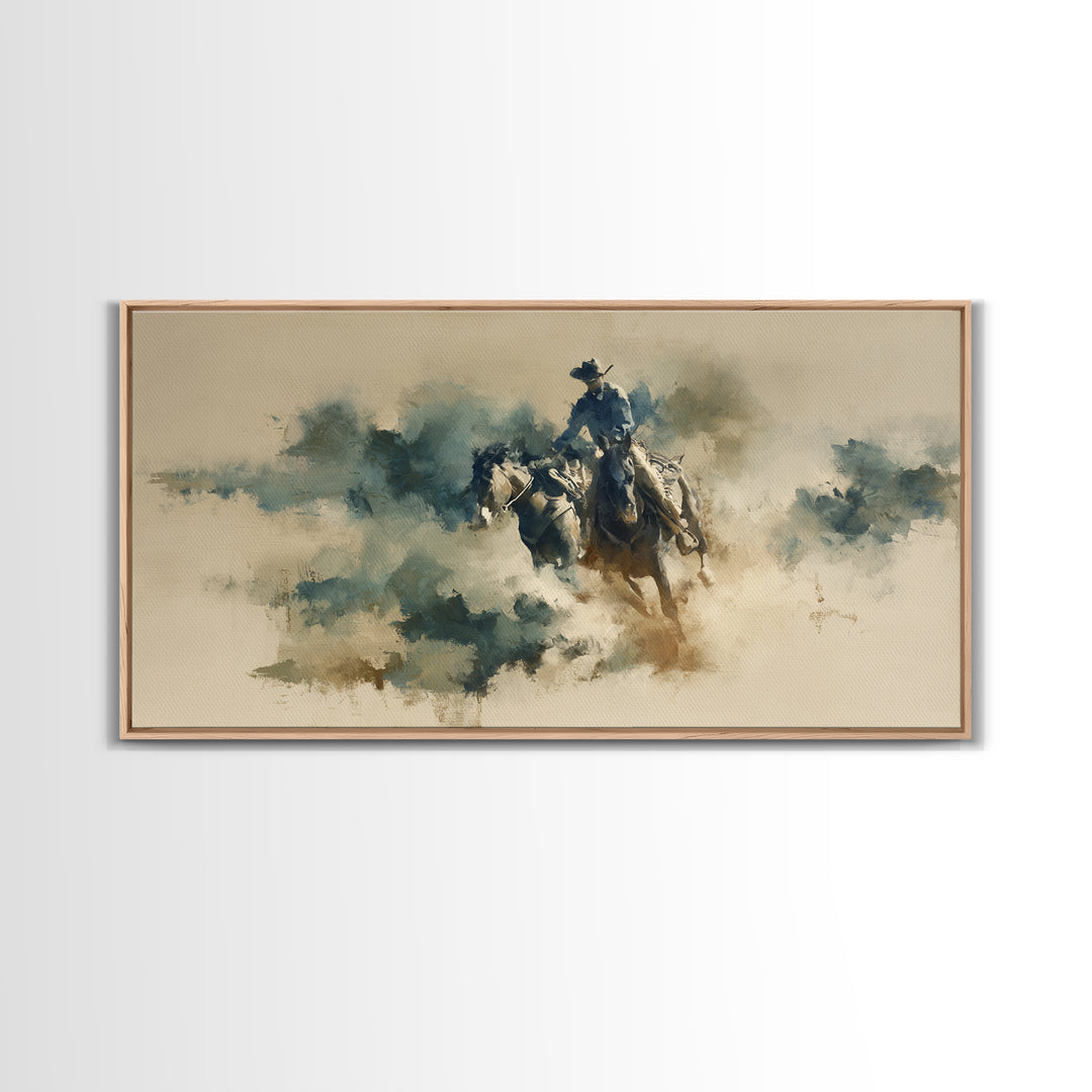 Rodeo Rider Mid Motion Canvas Print, Western Art, Western Wall Art, Southwestern Decor, Oil Painting, Frontier, Western Print, WES-2x1-77