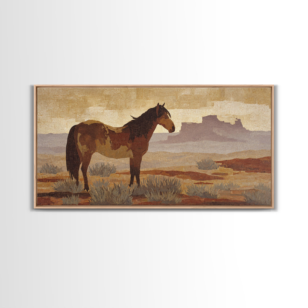 Eagle Flying Above Mountain Ridge Framed Canvas Print, Western Art, Painting, Southwestern Decor, Fine Art, Frontier, WES-2x1-9