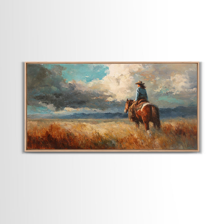 Cowgirl Portrait with Turquoise Jewelry Canvas Print, Western Art, Western, Southwestern Decor, Frontier, Native American Art, WES-2x1-98