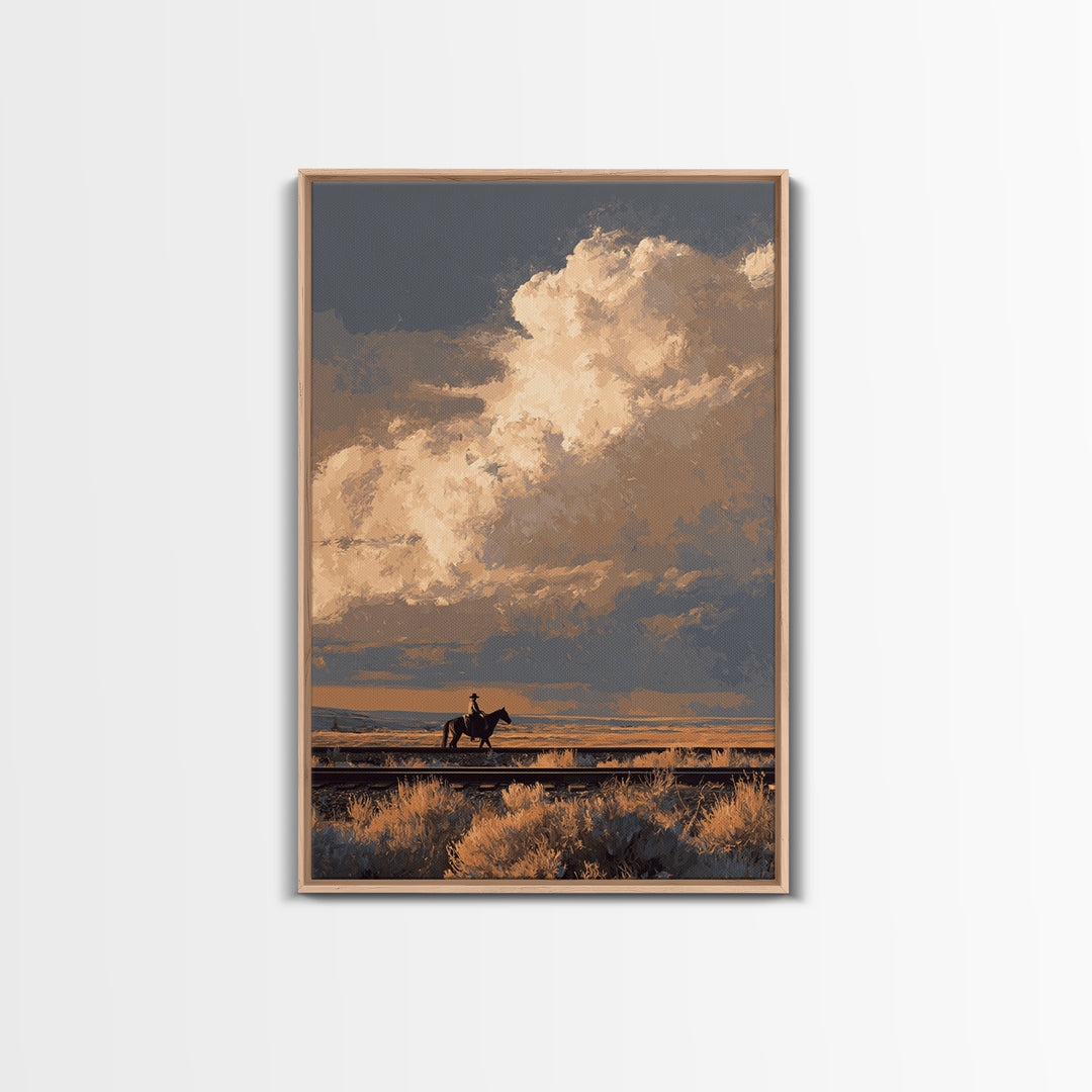 Train Crossing Western Plains Framed Canvas Print, Western Art, Original Art, Southwestern Decor, Fine Art, Frontier, WES-2x3-55
