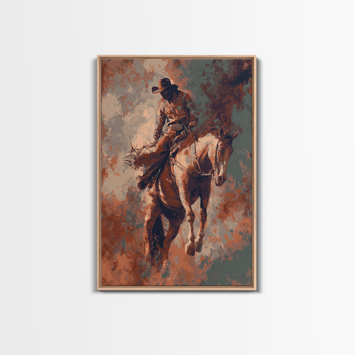 Rodeo Rider Mid Motion Canvas Print, Western Art, Cowboy Art, Southwestern Decor, Fine Art, Frontier, Rustic Wall Art, WES-2x3-65