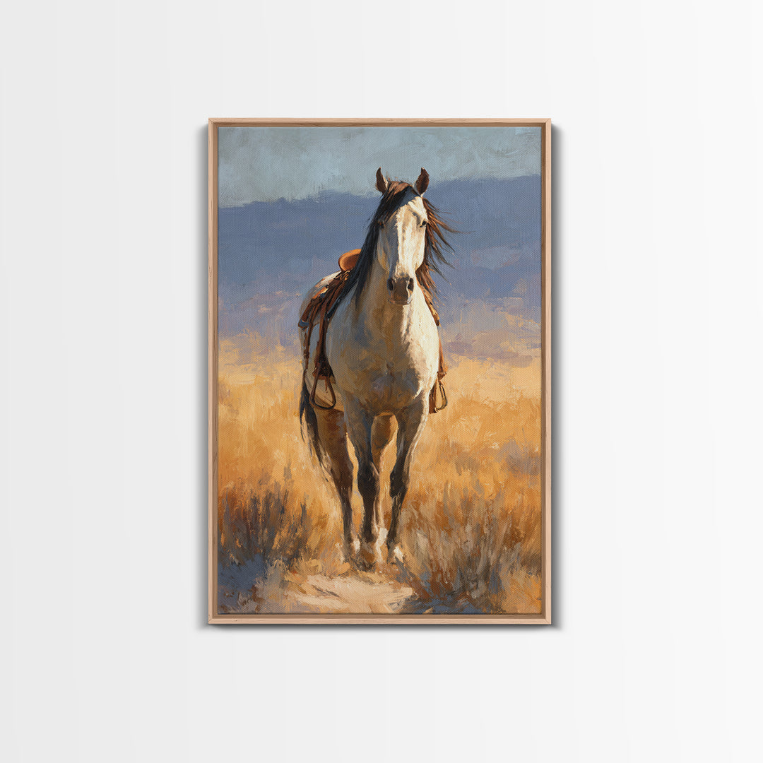 Buckskin Horse in Golden Prairie Light Framed Canvas Print, Western Art, Western Print, Southwestern Decor, Fine Art, Frontier, WES-2x3-87
