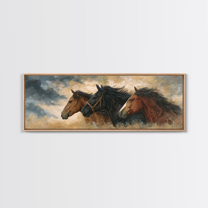 Black Horse Portrait Framed Canvas Print, Western Art, Printable Wall Art, Southwestern Decor, Frontier, Downloadable Art, WES-3x1-10