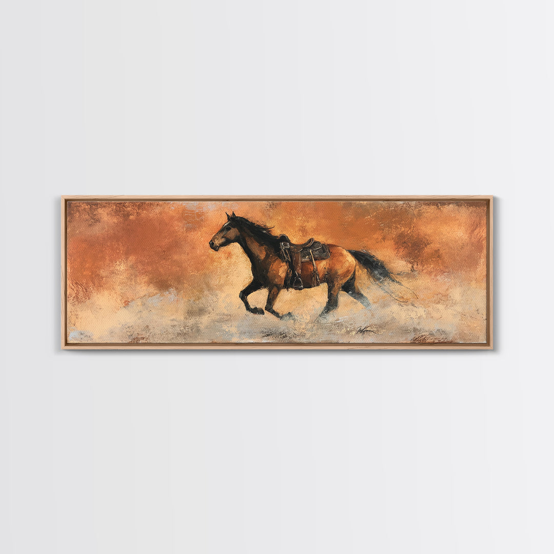 Buckskin Horse in Golden Prairie Light Framed Canvas Print, Western Art, Room Decor, Southwestern Decor, Fine Art, Frontier, WES-3x1-23