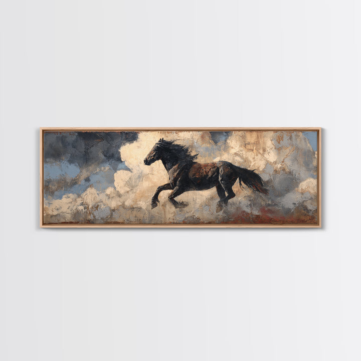 Buffalo Silhouette Beneath Enormous Sky Canvas Print, Western Art, Textured Painting, Southwestern Decor, Fine Art, Frontier, WES-3x1-48