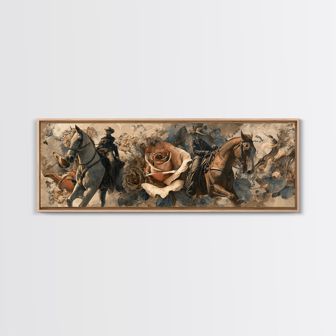 Old Revolver and Roses Framed Canvas Print, Western Art, Painting, Southwestern Decor, Fine Art, Frontier, Trendy Wall Art, WES-3x1-59