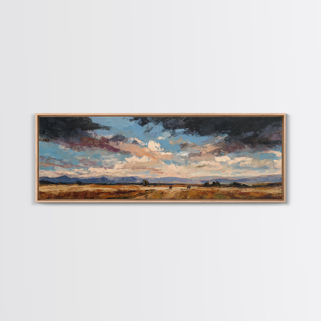Train Crossing Western Plains Framed Canvas Print, Western Art, Contemporary Art, Southwestern Decor, Fine Art, Frontier, WES-3x1-63
