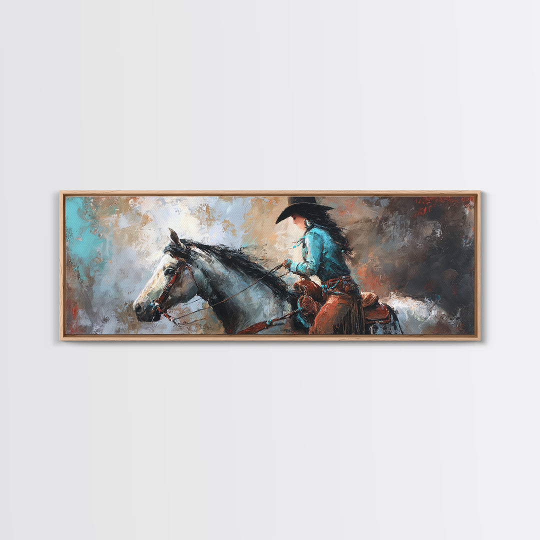 Cowgirl Portrait with Turquoise Jewelry Canvas Print, Western Art, Wall Art, Southwestern Decor, Oil Painting, Frontier, WES-3x1-70