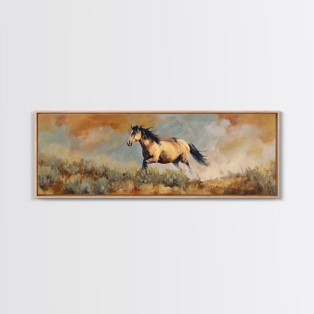 Buckskin Horse in Golden Prairie Light Canvas Print, Western Art, Western Decor, Southwestern Decor, Fine Art, Frontier, WES-3x1-71