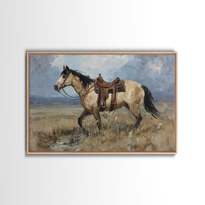 Buckskin Horse in Golden Prairie Light Canvas Print, Western Art, Modern Decor, Southwestern Decor, Fine Art, Frontier, WES-3x2-11