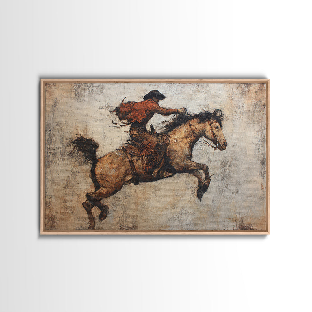 Rodeo Rider Mid Motion Canvas Print, Western Art, Desert Art, Southwestern Decor, Oil Painting, Frontier, Minimalist Decor, WES-3x2-61