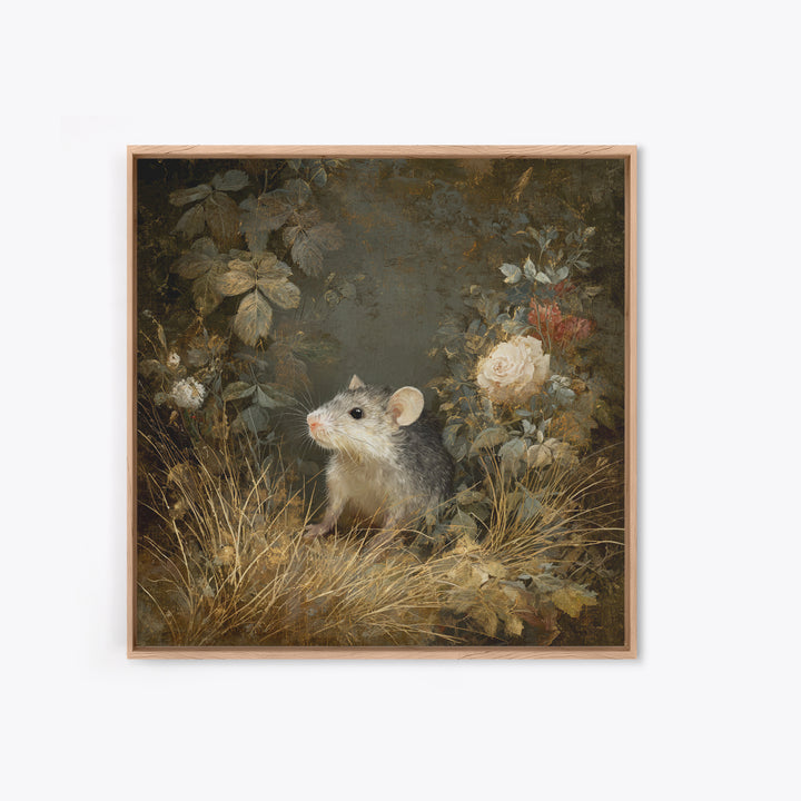 Mouse Ballerina in a Rose Garden Framed Canvas Print, Whimsical Art, Digital Print, Living Room Decor, Watercolor Art, Wonder, WHI-1x1-11