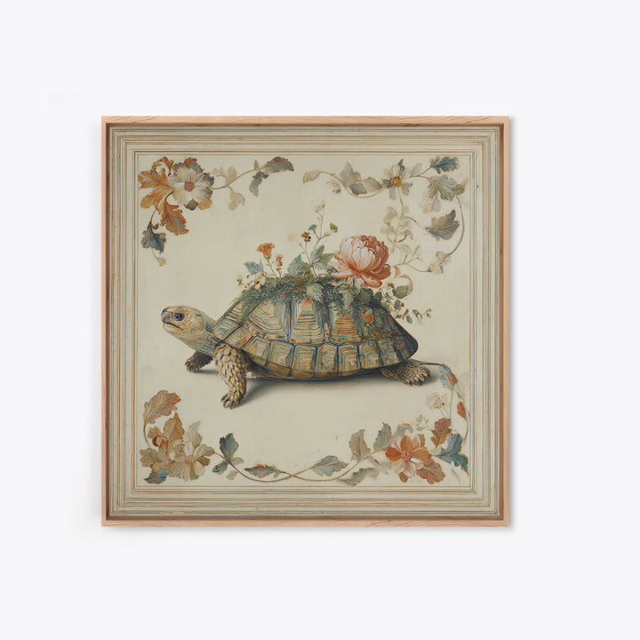 Turtle with Garden Growing on Shell Canvas Print, Whimsical Art, Dopamine Decor, Living Room Decor, Fine Art, Wonder, WHI-1x1-22