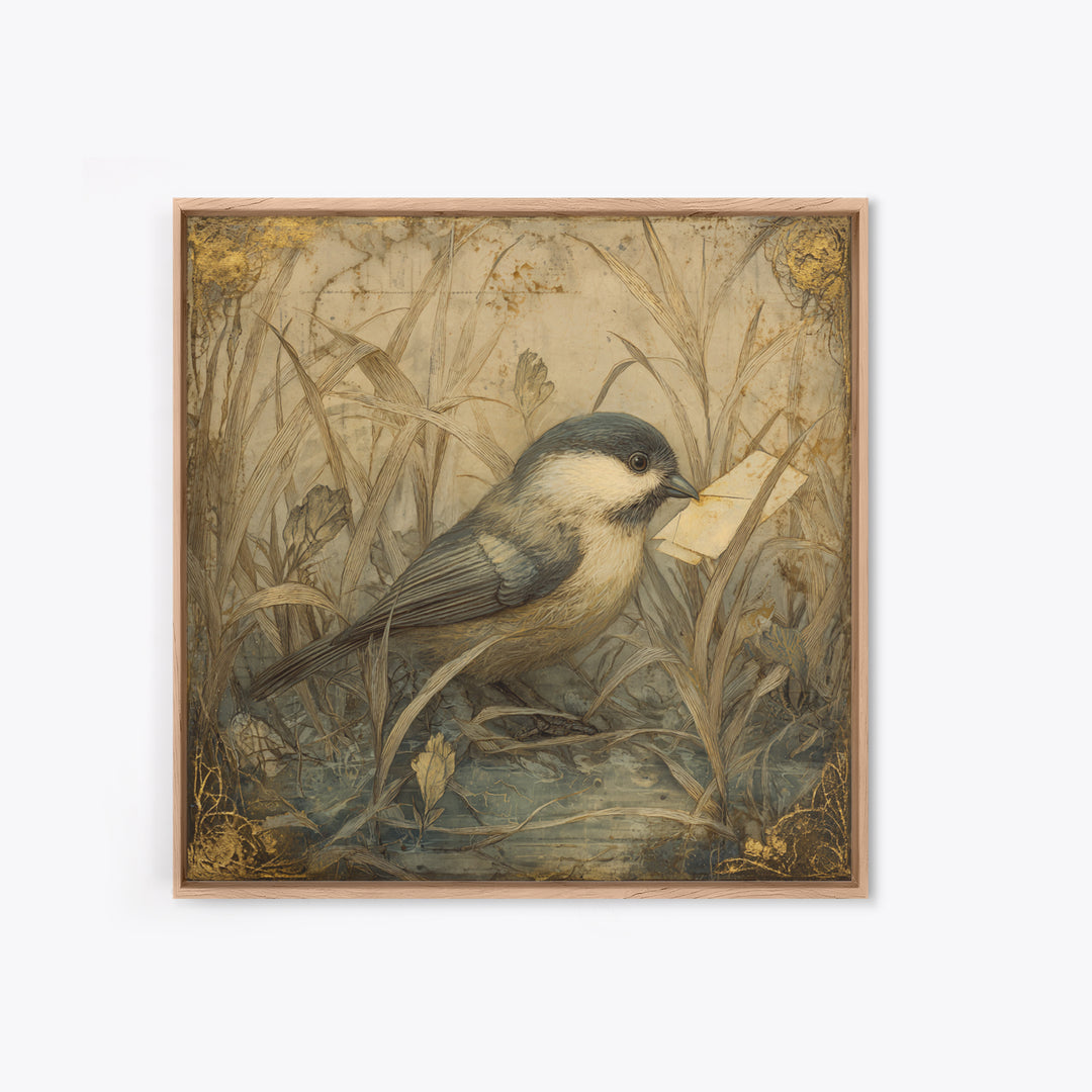 Bird Delivering a Tiny Love Letter Canvas Print, Whimsical Art, Nursery Wall Art, Living Room Decor, Fine Art, Wonder, WHI-1x1-23