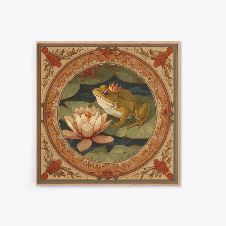 Frog Prince on a Lily Pad Framed Canvas Print, Whimsical Art, Gallery Decor, Living Room Decor, Fine Art, Wonder, Wall Art, WHI-1x1-32