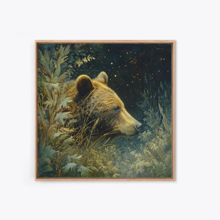 Bear Painting Stars Onto the Night Sky Framed Canvas Print, Whimsical Art, Living Room Decor, Abstract Art, Wonder, WHI-1x1-33