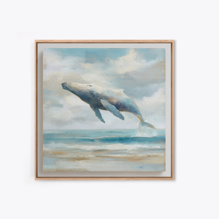 Whale Flying Through Clouds Like Ocean Framed Canvas Print, Whimsical Art, Boho Decor, Living Room Decor, Fine Art, Wonder, WHI-1x1-37