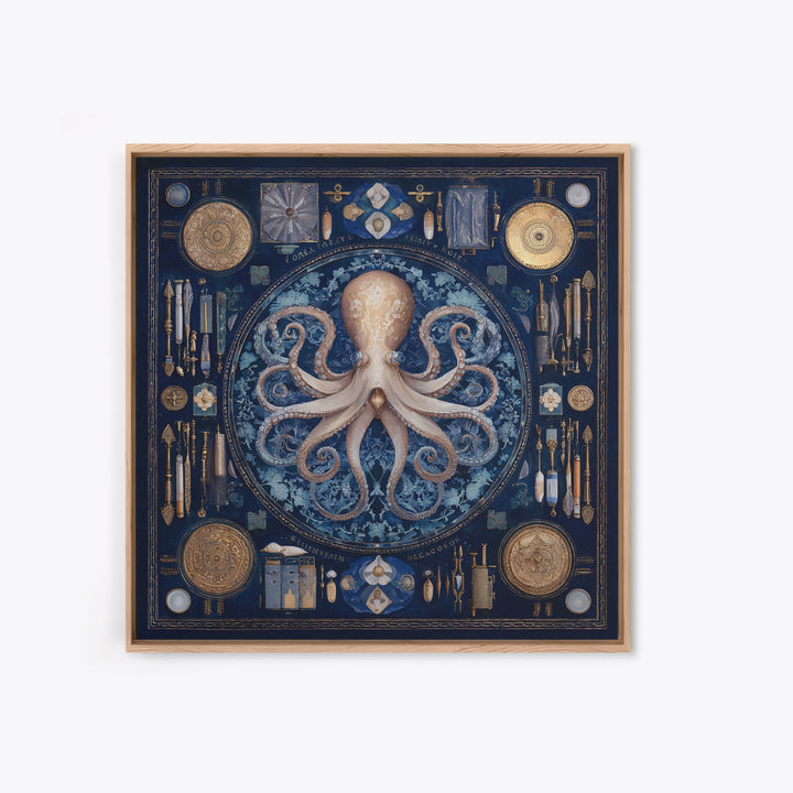 Octopus Conductor with Tiny Instruments Framed Canvas Print, Whimsical Art, Bird Art, Living Room Decor, Abstract Art, Wonder, WHI-1x1-42