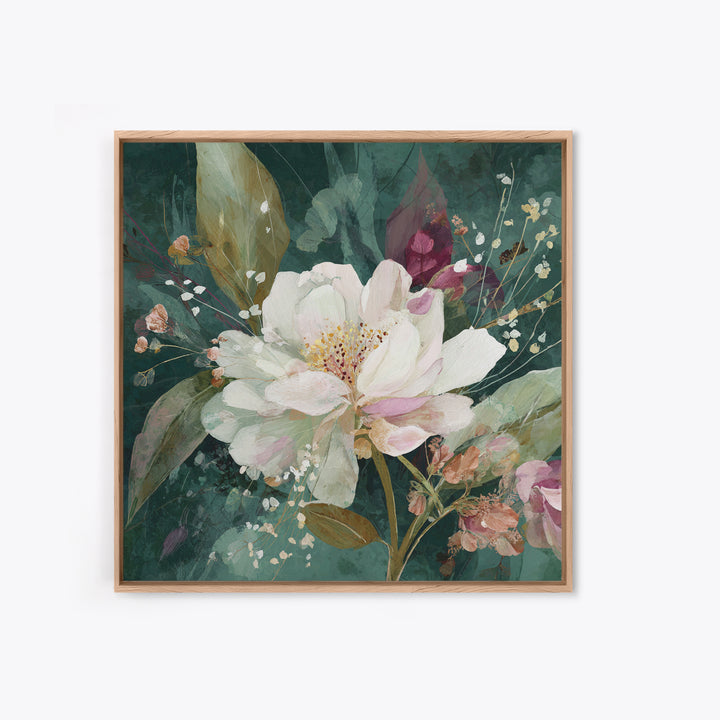 Magical Umbrella Raining Flowers Framed Canvas Print, Whimsical Art, Nursery Wall Art, Living Room Decor, Fine Art, Wonder, WHI-1x1-44