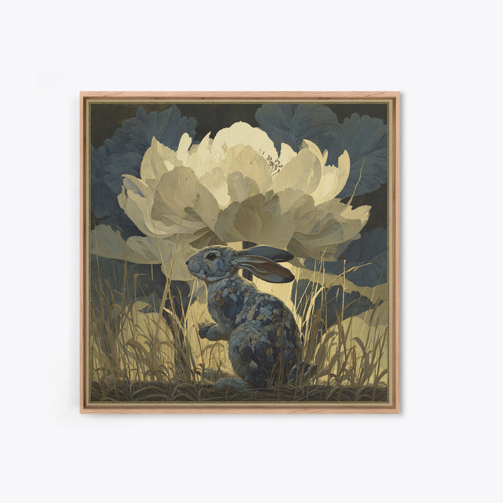 Rabbit Reading Beneath a Giant Flower Canvas Print, Whimsical Art, Fine Art Print, Living Room Decor, Watercolor Art, Wonder, WHI-1x1-5