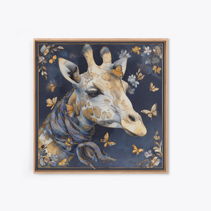 Giraffe with Scarf and Butterflies Framed Canvas Print, Whimsical Art, Watercolor Art, Living Room Decor, Wonder, WHI-1x1-58