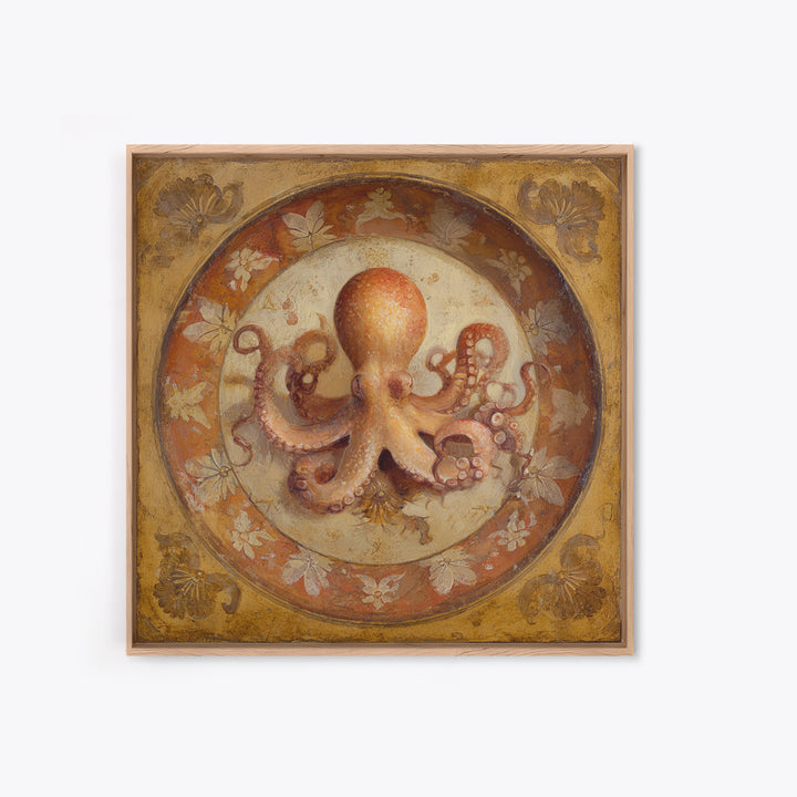 Octopus Conductor with Tiny Instruments Framed Canvas Print, Whimsical Art, Bird Art, Living Room Decor, Abstract Art, Wonder, WHI-1x1-66