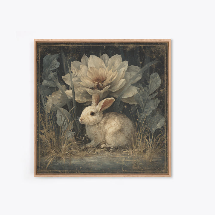 Rabbit Reading Beneath a Giant Flower Canvas Print, Whimsical Art, Wall Decor, Living Room Decor, Wonder, Printable Art, WHI-1x1-77
