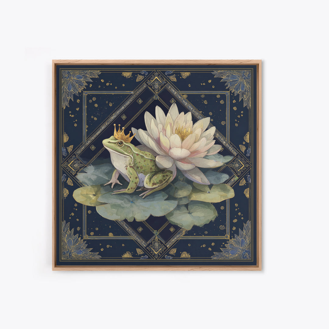 Frog Prince on a Lily Pad Framed Canvas Print, Whimsical Art, Fine Art Print, Living Room Decor, Fine Art, Wonder, Prints, WHI-1x1-80