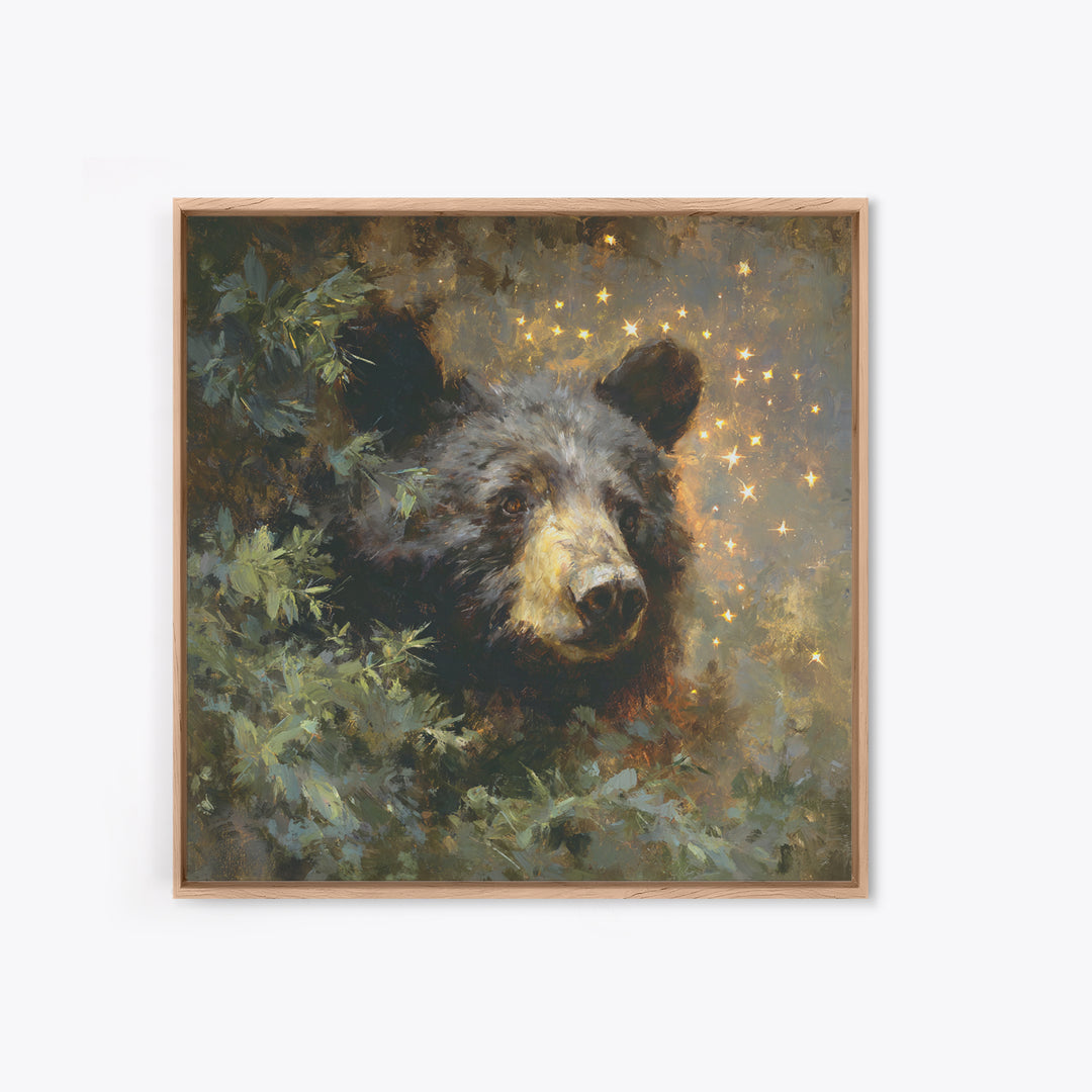 Bear Painting Stars Onto the Night Sky Canvas Print, Whimsical Art, Prints, Living Room Decor, Fine Art, Wonder, Printable Art, WHI-1x1-81