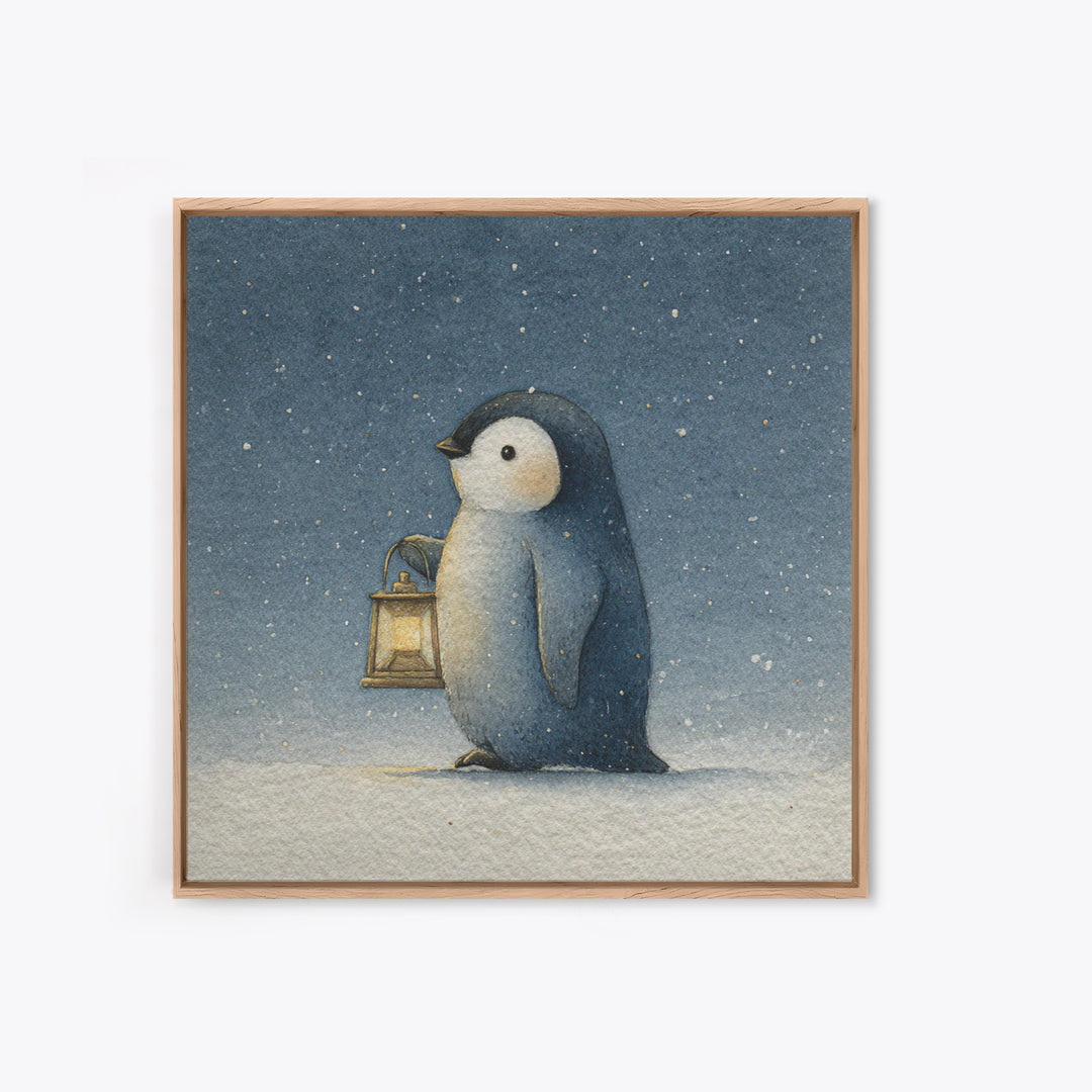 Penguin Holding a Lantern Canvas Print, Whimsical Art, Contemporary Art, Living Room Decor, Fine Art, Wonder, Art Nouveau, WHI-1x1-89