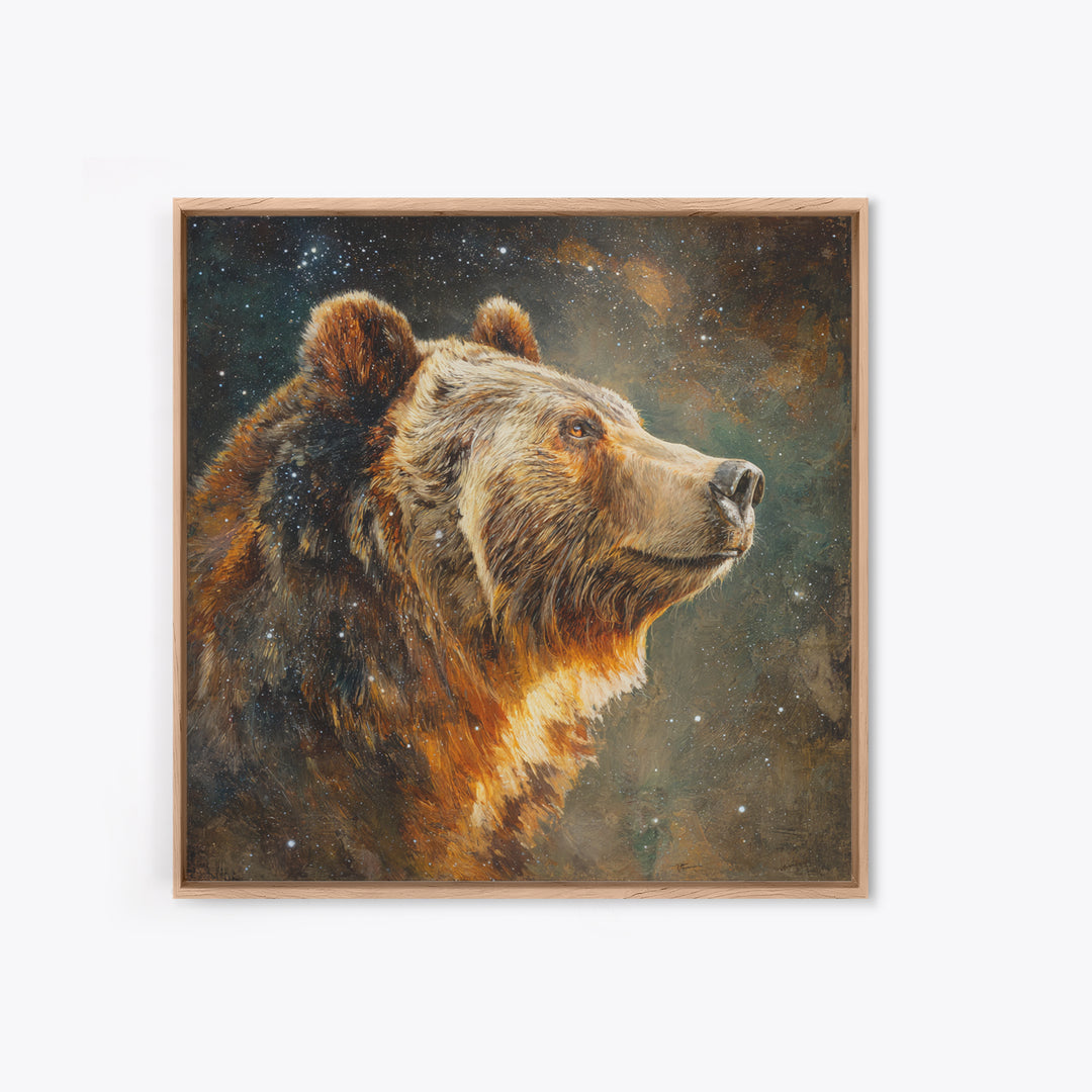 Bear Painting Stars Onto the Night Sky Canvas Print, Whimsical Art, Statement Artwork, Living Room Decor, Fine Art, Wonder, WHI-1x1-9