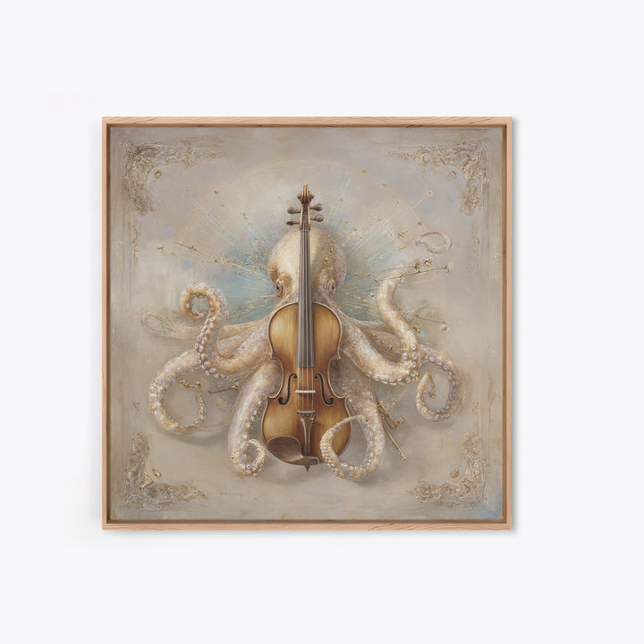 Octopus Conductor with Tiny Instruments Canvas Print, Whimsical Art, Neutral Decor, Living Room Decor, Fine Art, Wonder, WHI-1x1-90