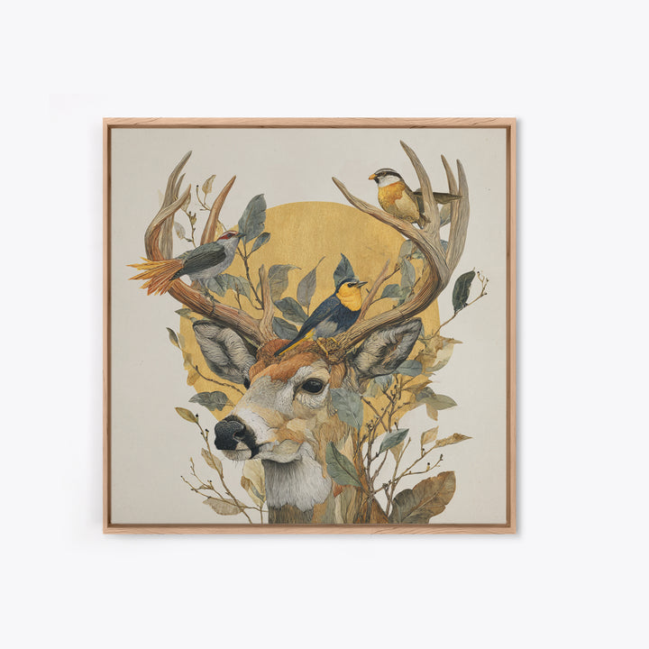 Deer with Antlers Full of Birds Canvas Print, Whimsical Art, Room Decor, Living Room Decor, Fine Art, Wonder, Oil Painting, WHI-1x1-91