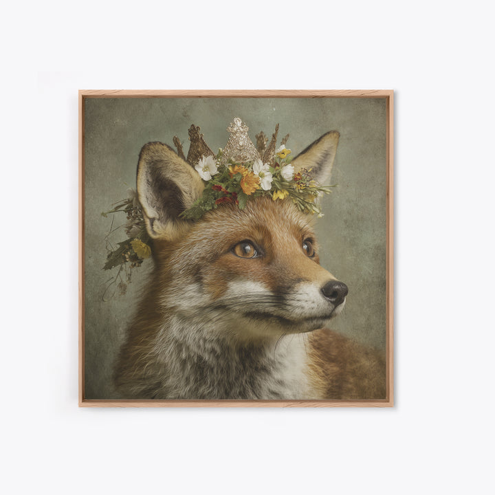 Fox Wearing a Tiny Crown Canvas Print, Whimsical Art, Printable Wall Art, Living Room Decor, Wonder, Abstract Wall Art, WHI-1x1-97