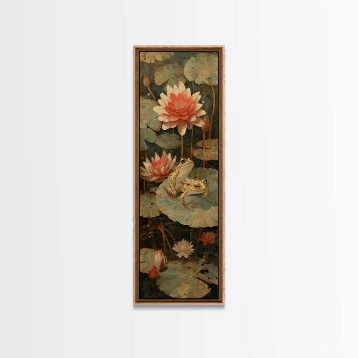 Frog Prince on a Lily Pad Framed Canvas Print, Whimsical Art, Wall Decor, Living Room Decor, Fine Art, Wonder, Printable Art, WHI-1x3-20