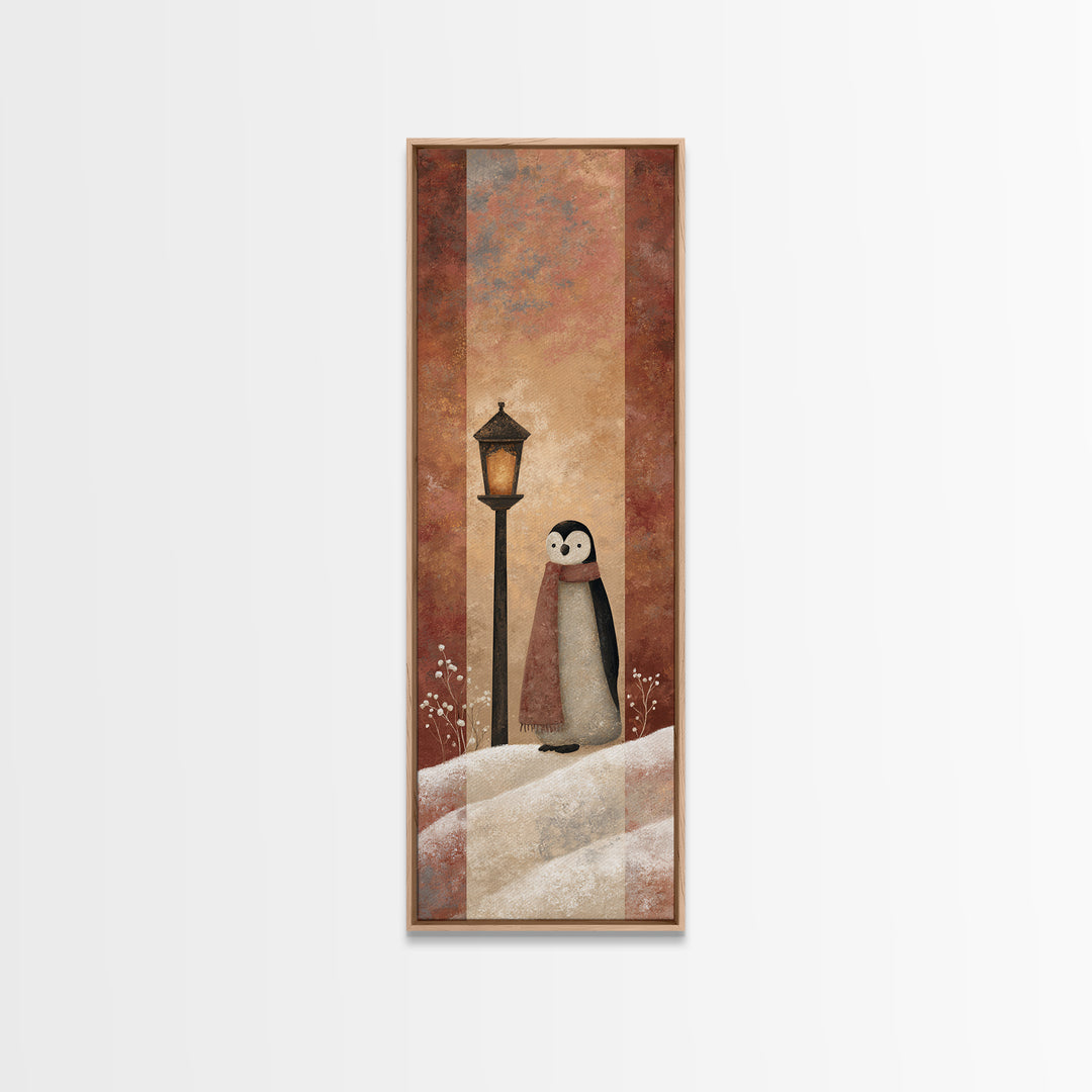 Penguin Holding a Lantern Framed Canvas Print, Whimsical Art, Textured Painting, Living Room Decor, Fine Art, Wonder, WHI-1x3-29