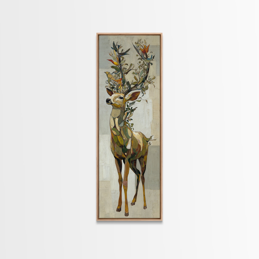 Deer with Antlers Full of Birds Framed Canvas Print, Whimsical Art, Printable Art, Living Room Decor, Watercolor Art, Wonder, WHI-1x3-31