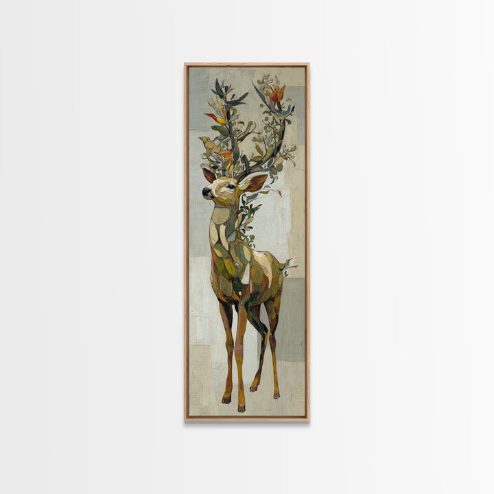 Deer with Antlers Full of Birds Framed Canvas Print, Whimsical Art, Printable Art, Living Room Decor, Watercolor Art, Wonder, WHI-1x3-31