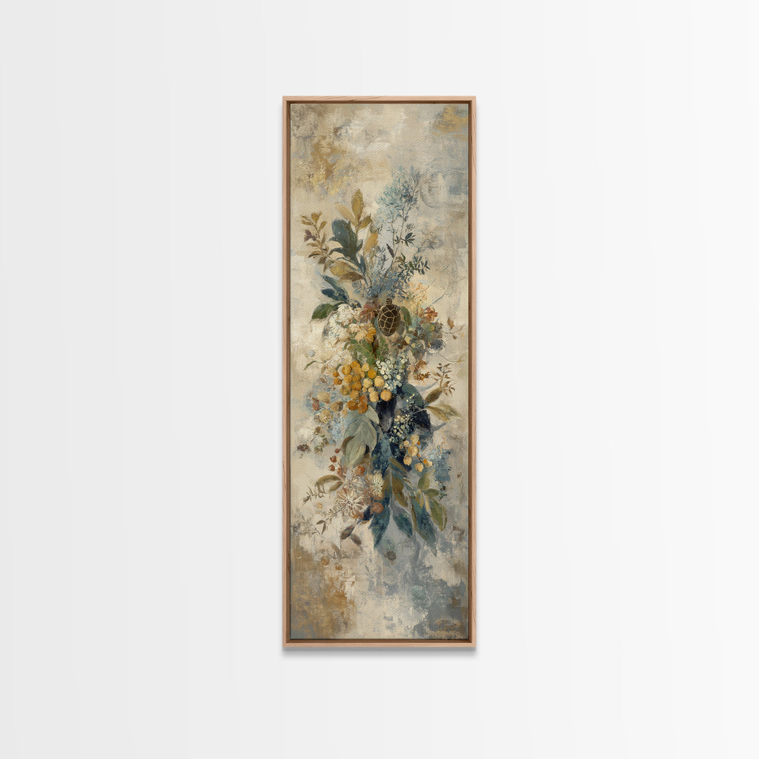 Turtle with Garden Growing on Shell Framed Canvas Print, Whimsical Art, Watercolor Art, Living Room Decor, Fine Art, Wonder, WHI-1x3-34