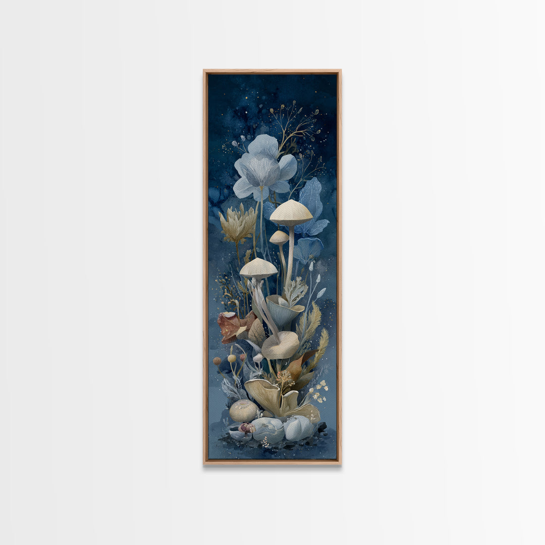 Teacup Garden with Tiny Mushrooms Canvas Print, Whimsical Art, Framed Wall Art, Living Room Decor, Oil Painting, Wonder, WHI-1x3-40