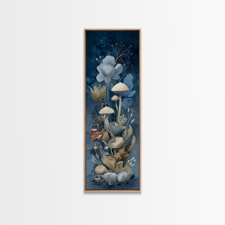 Teacup Garden with Tiny Mushrooms Canvas Print, Whimsical Art, Framed Wall Art, Living Room Decor, Oil Painting, Wonder, WHI-1x3-40