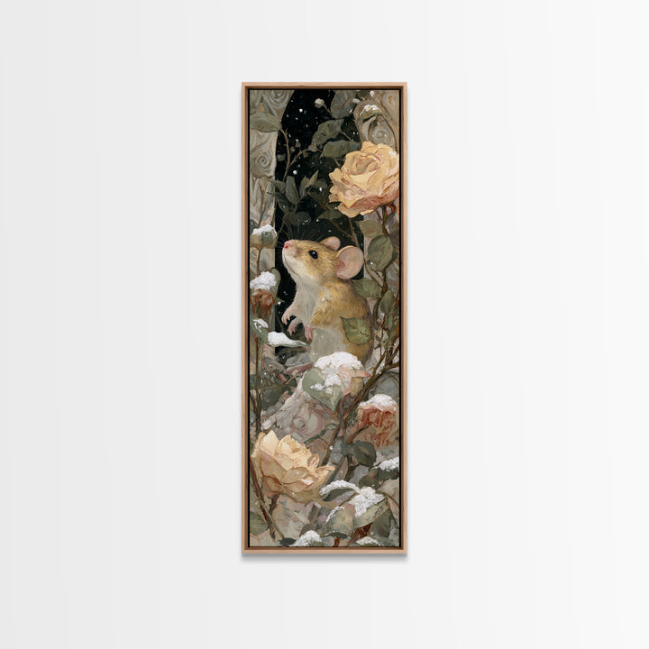 Mouse Ballerina in a Rose Garden Framed Canvas Print, Whimsical Art, Abstract Wall Art, Living Room Decor, Watercolor Art, WHI-1x3-47